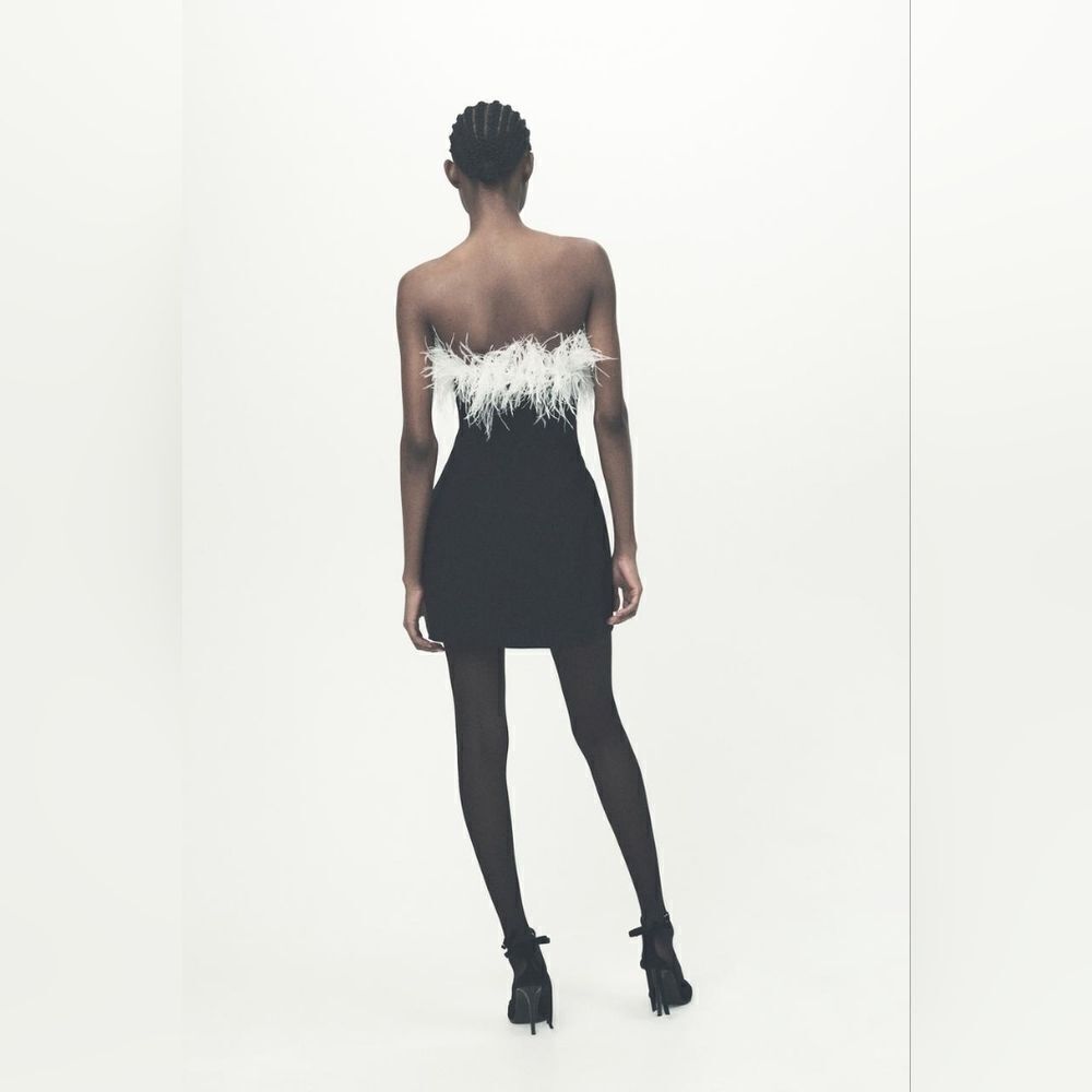NWT ZARA mini dress with feathers contrast white and black - Picture 12 of 17